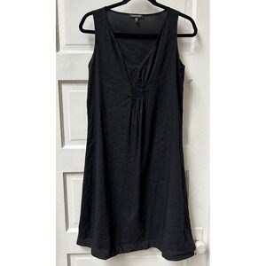 Eileen Fisher Women's Black Linen Blend V-Neck Smocked Shift Dress Size XS